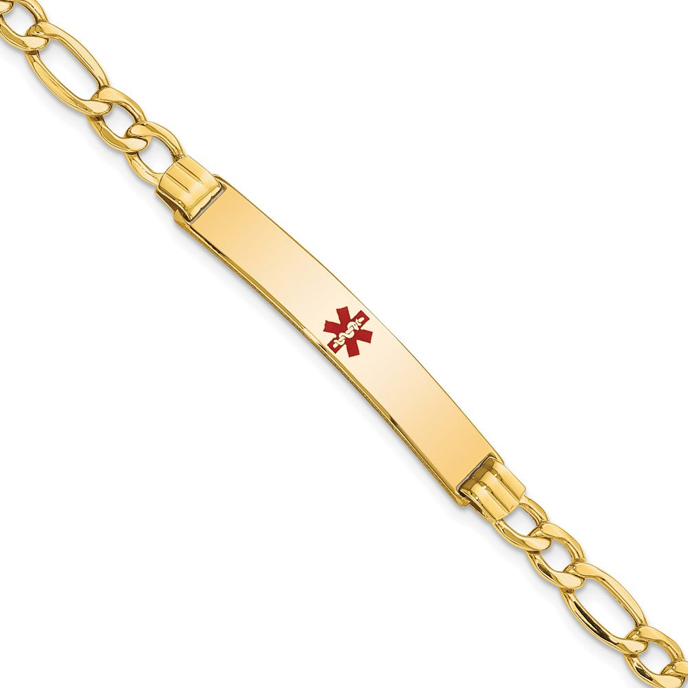 14K Gelbgold Medizinisch Halbmassiv Kette/solid Platte 37x6mm Centered Rot Emaille Figaro Glieder 7 Zoll Id Armband