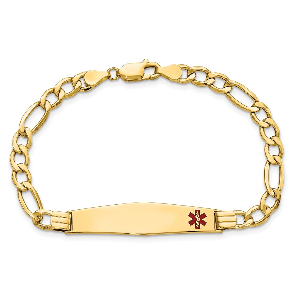 14K Gelbgold Medizinisch Halbmassiv Kette/solid Platte Weich Diamant Form 37x9mm Off Mittig Rot Emaille Figaro Glieder 8 Zoll Id Armband