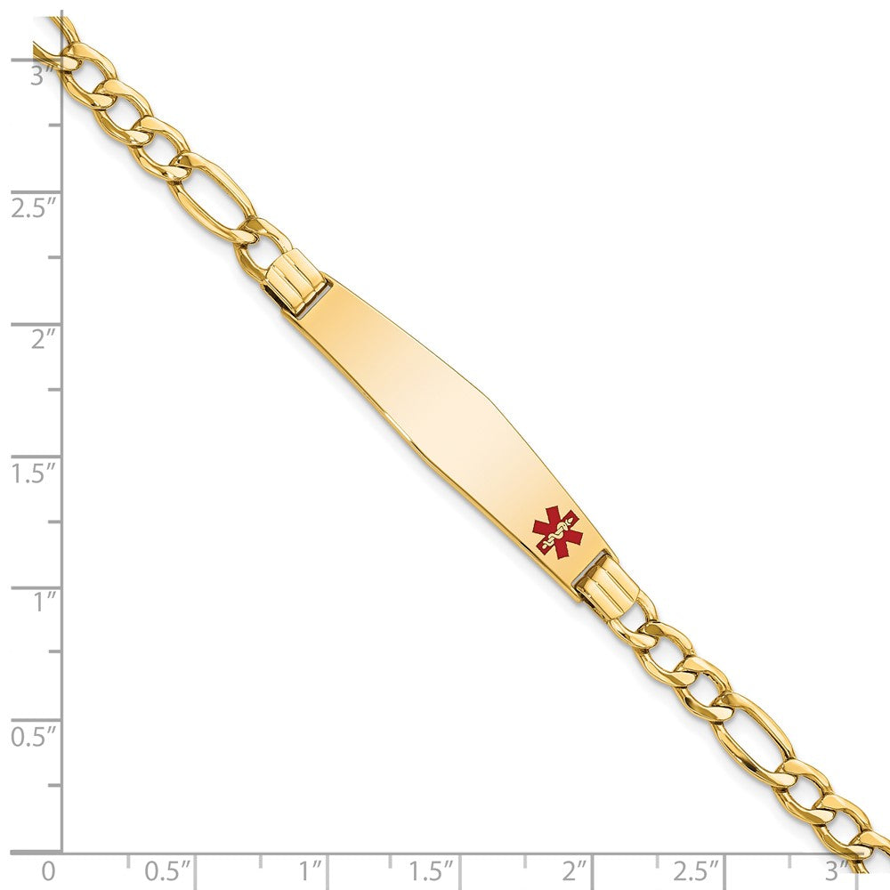 14K Gelbgold Medizinisch Halbmassiv Kette/solid Platte Weich Diamant Form 37x9mm Off Mittig Rot Emaille Figaro Glieder 8 Zoll Id Armband