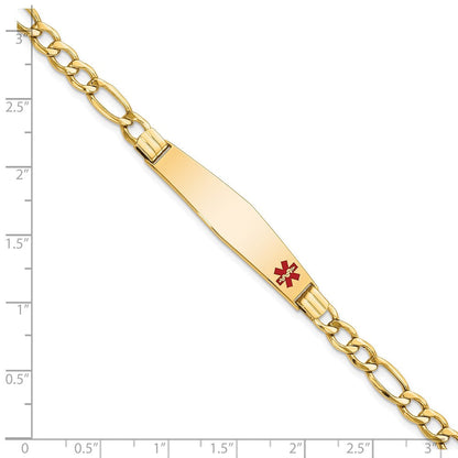 14K Gelbgold Medizinisch Halbmassiv Kette/solid Platte Weich Diamant Form 37x9mm Off Mittig Rot Emaille Figaro Glieder 8 Zoll Id Armband