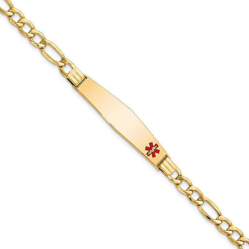 14K Gelbgold Medizinisch Halbmassiv Kette/solid Platte Weich Diamant Form 37x9mm Off Mittig Rot Emaille Figaro Glieder 8 Zoll Id Armband