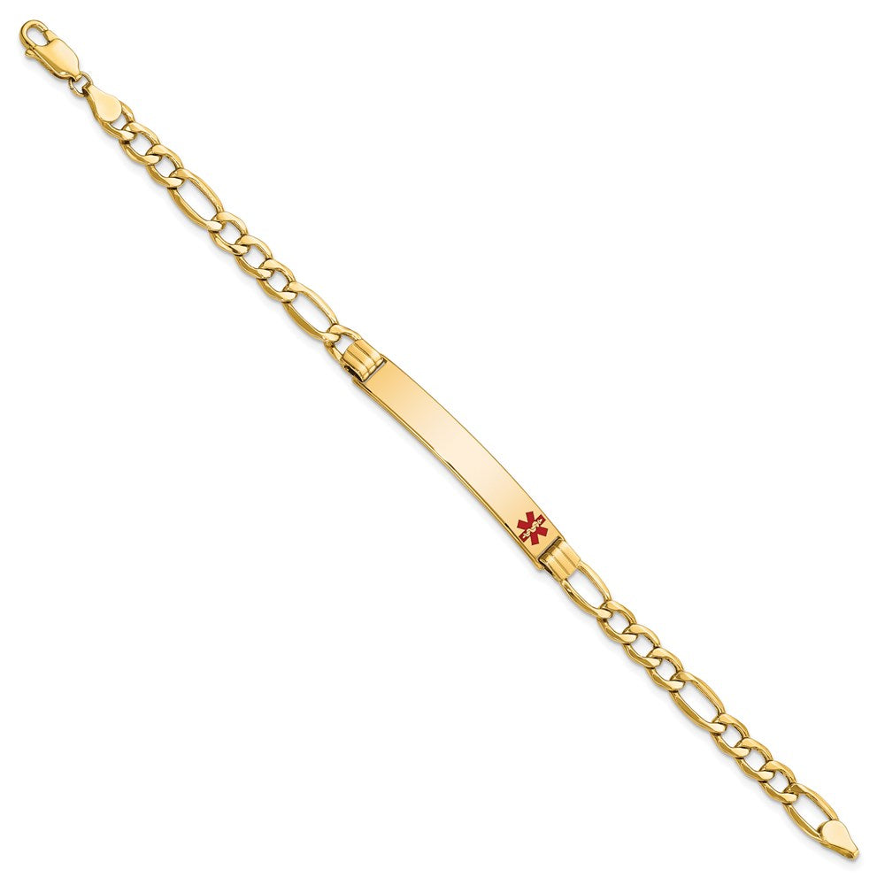 14K Gelbgold Medizinisch Halbmassiv Kette/solid Platte 37x6mm Off Mittig Rot Emaille Figaro Glieder 8 Zoll Id Armband