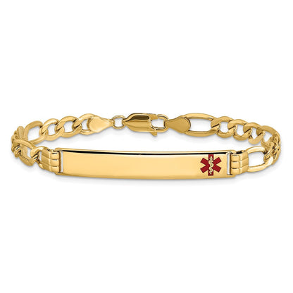 14K Gelbgold Medizinisch Halbmassiv Kette/solid Platte 37x6mm Off Mittig Rot Emaille Figaro Glieder 8 Zoll Id Armband