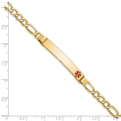 14K Gelbgold Medizinisch Halbmassiv Kette/solid Platte 37x6mm Off Mittig Rot Emaille Figaro Glieder 8 Zoll Id Armband