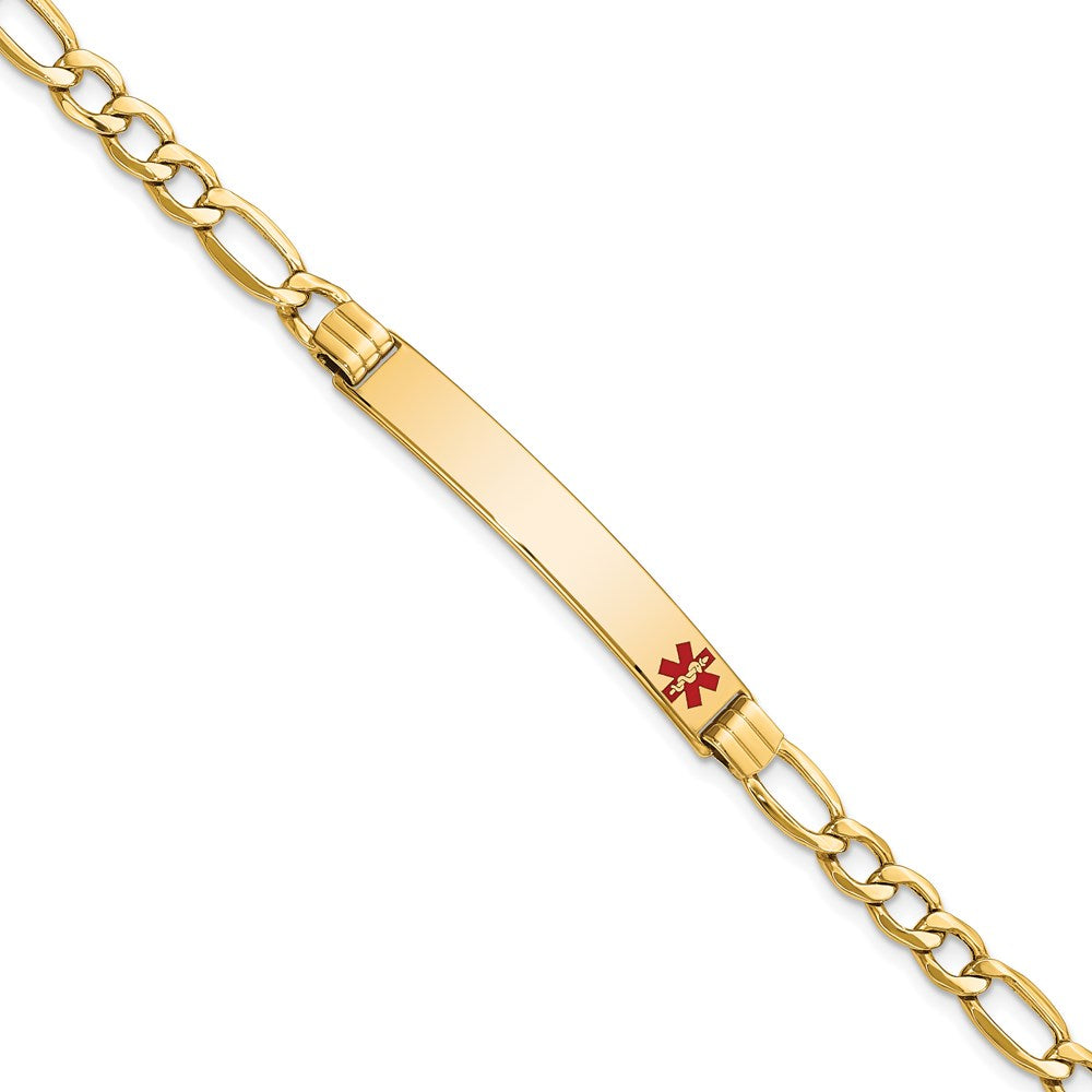 14K Gelbgold Medizinisch Halbmassiv Kette/solid Platte 37x6mm Off Mittig Rot Emaille Figaro Glieder 8 Zoll Id Armband