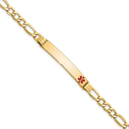 14K Gelbgold Medizinisch Halbmassiv Kette/solid Platte 37x6mm Off Mittig Rot Emaille Figaro Glieder 8 Zoll Id Armband