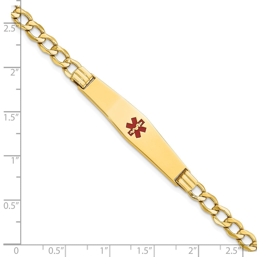 14K Gelbgold Medizinisch Halbmassiv Kette/solid Platte Weich Diamant Form 37x9mm Centered Rot Emaille Panzer Glieder 8 Zoll Id Armband