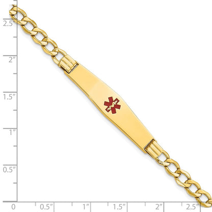 14K Gelbgold Medizinisch Halbmassiv Kette/solid Platte Weich Diamant Form 37x9mm Centered Rot Emaille Panzer Glieder 8 Zoll Id Armband