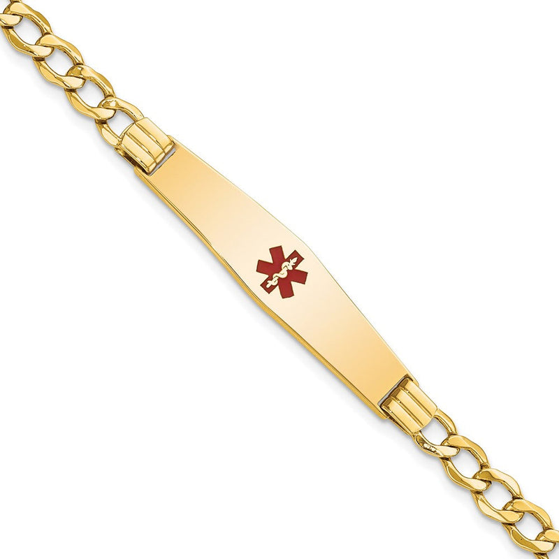 14K Gelbgold Medizinisch Halbmassiv Kette/solid Platte Weich Diamant Form 37x9mm Centered Rot Emaille Panzer Glieder 8 Zoll Id Armband