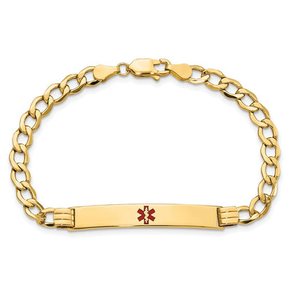 14K Gelbgold Medizinisch Halbmassiv Kette/solid Platte 37x6mm Centered Rot Emaille Kubanisch Glieder 7 Zoll Id Armband