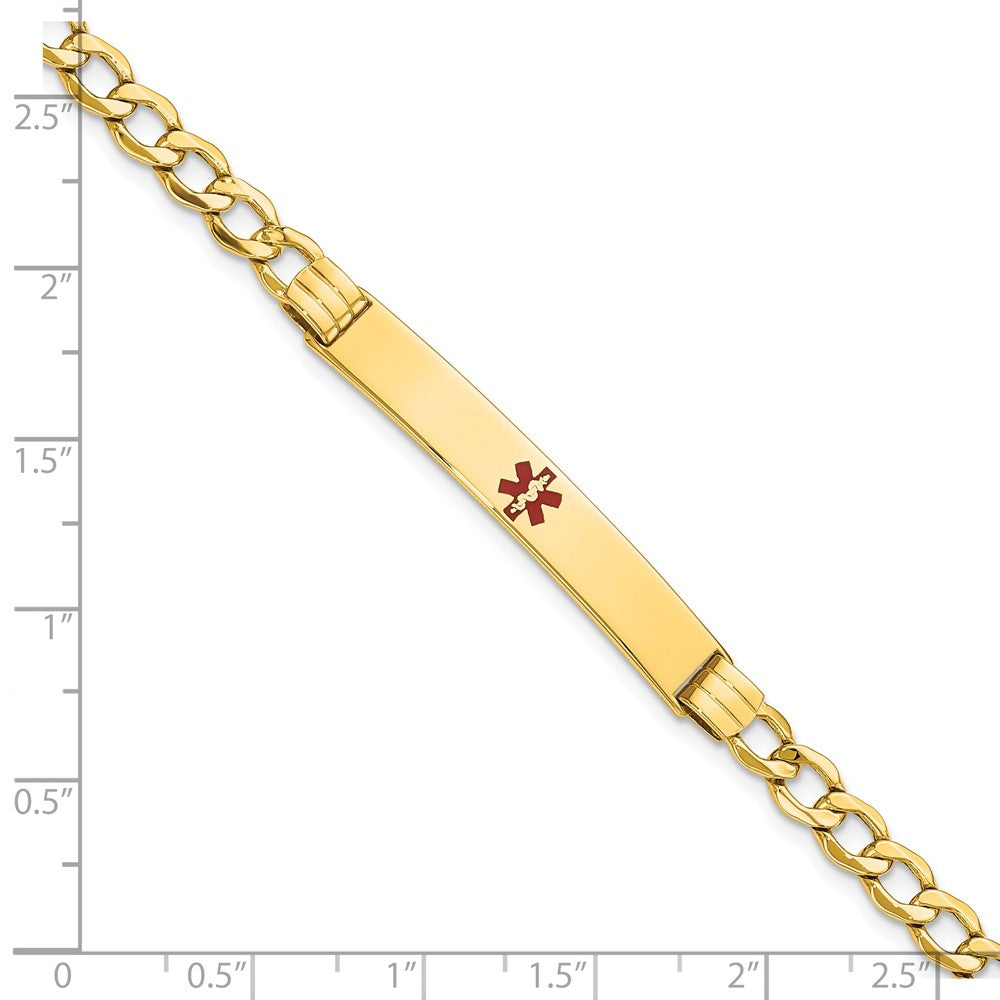 14K Gelbgold Medizinisch Halbmassiv Kette/solid Platte 37x6mm Centered Rot Emaille Kubanisch Glieder 7 Zoll Id Armband