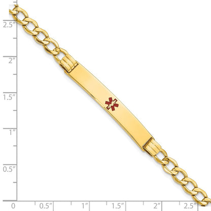 14K Gelbgold Medizinisch Halbmassiv Kette/solid Platte 37x6mm Centered Rot Emaille Kubanisch Glieder 7 Zoll Id Armband
