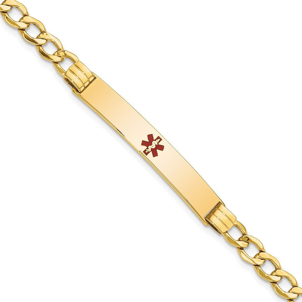 14K Gelbgold Medizinisch Halbmassiv Kette/solid Platte 37x6mm Centered Rot Emaille Kubanisch Glieder 7 Zoll Id Armband