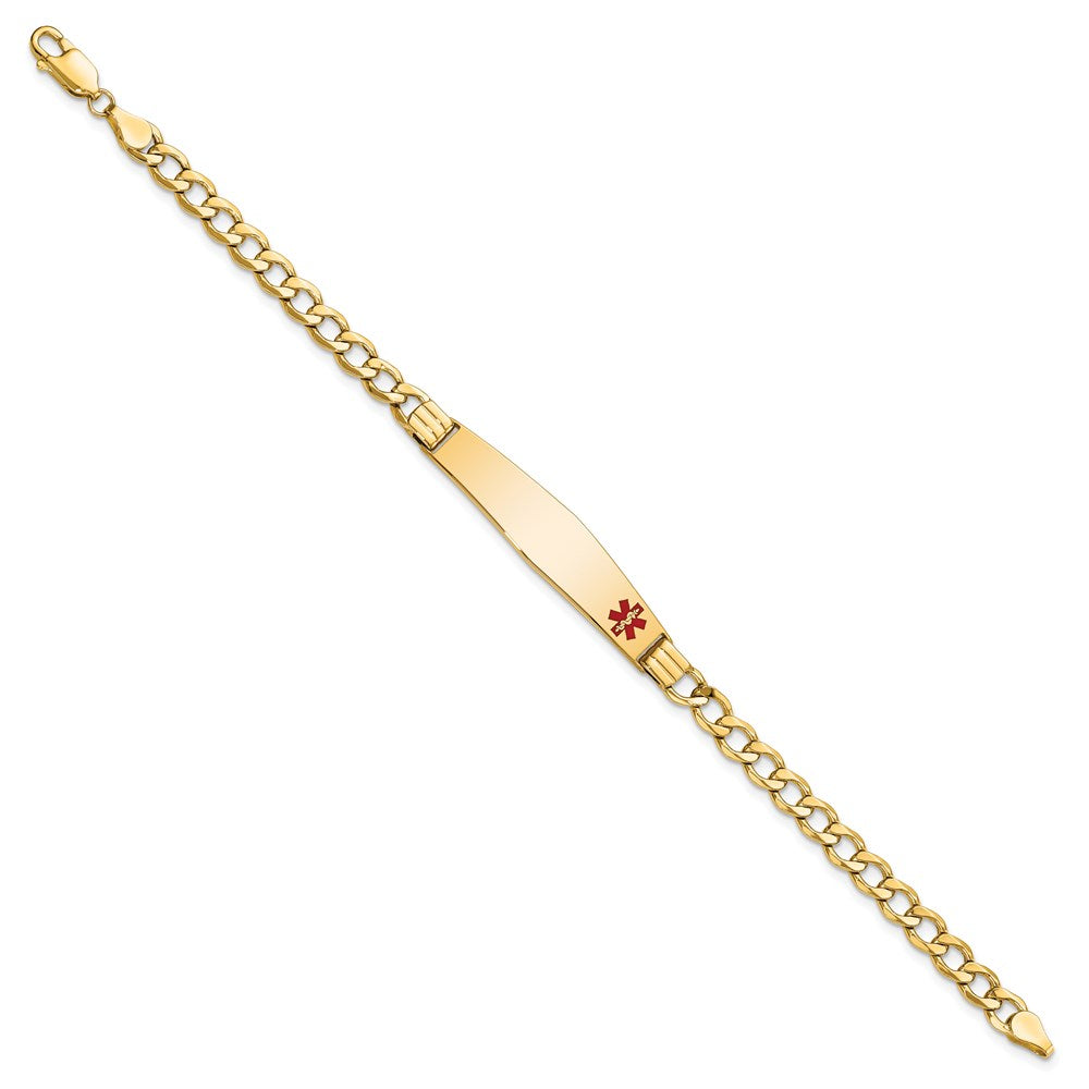 14K Gelbgold Medizinisch Halbmassiv Kette/solid Platte Weich Diamant Form 37x9mm Off Mittig Rot Emaille Kubanisch Glieder 7 Zoll Id Armband