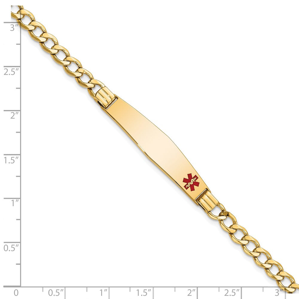 14K Gelbgold Medizinisch Halbmassiv Kette/solid Platte Weich Diamant Form 37x9mm Off Mittig Rot Emaille Kubanisch Glieder 7 Zoll Id Armband