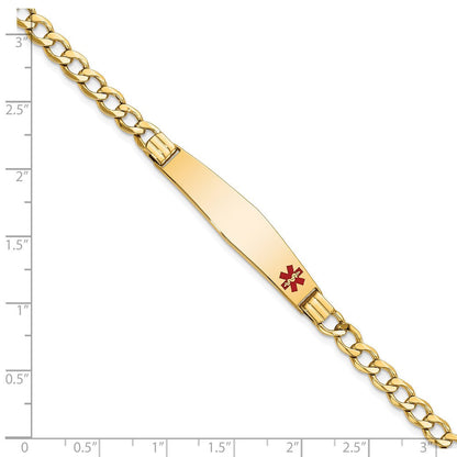 14K Gelbgold Medizinisch Halbmassiv Kette/solid Platte Weich Diamant Form 37x9mm Off Mittig Rot Emaille Kubanisch Glieder 7 Zoll Id Armband