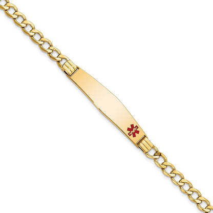 14K Gelbgold Medizinisch Halbmassiv Kette/solid Platte Weich Diamant Form 37x9mm Off Mittig Rot Emaille Kubanisch Glieder 7 Zoll Id Armband