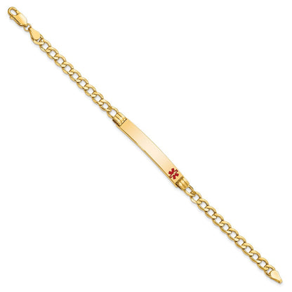 14K Gelbgold Medizinisch Halbmassiv Kette/solid Platte 37x6mm Off Mittig Rot Emaille Kubanisch Glieder 8 Zoll Id Armband