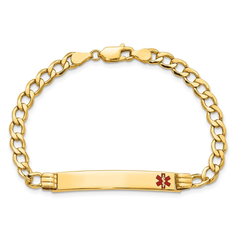 14K Gelbgold Medizinisch Halbmassiv Kette/solid Platte 37x6mm Off Mittig Rot Emaille Kubanisch Glieder 8 Zoll Id Armband