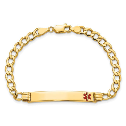 14K Gelbgold Medizinisch Halbmassiv Kette/solid Platte 37x6mm Off Mittig Rot Emaille Kubanisch Glieder 8 Zoll Id Armband