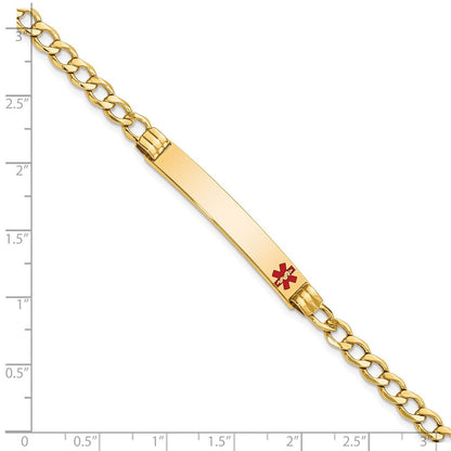 14K Gelbgold Medizinisch Halbmassiv Kette/solid Platte 37x6mm Off Mittig Rot Emaille Kubanisch Glieder 8 Zoll Id Armband