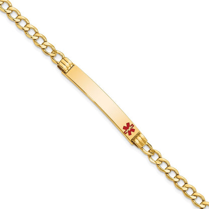 14K Gelbgold Medizinisch Halbmassiv Kette/solid Platte 37x6mm Off Mittig Rot Emaille Kubanisch Glieder 8 Zoll Id Armband