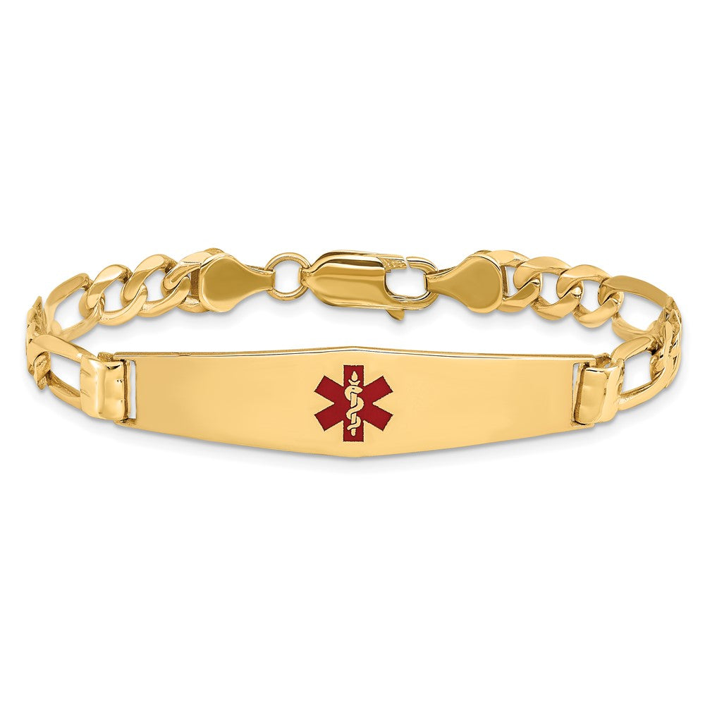 14K Gelbgold Medizinisch Massiv Kette/solid Platte Weich Diamant Form 36x9mm Centered Rot Emaille Figaro Glieder Id Armband