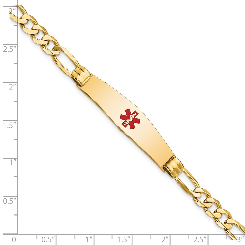 14K Gelbgold Medizinisch Massiv Kette/solid Platte Weich Diamant Form 36x9mm Centered Rot Emaille Figaro Glieder Id Armband