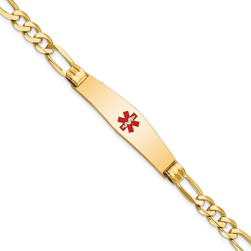 14K Gelbgold Medizinisch Massiv Kette/solid Platte Weich Diamant Form 36x9mm Centered Rot Emaille Figaro Glieder Id Armband