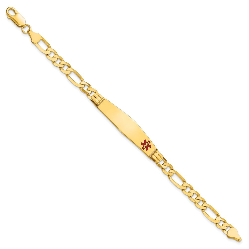 14K Gelbgold Medizinisch Massiv Kette/solid Platte Weich Diamant Form 38x9mm Off Mittig Rot Emaille Figaro Glieder Id Armband