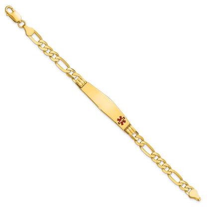 14K Gelbgold Medizinisch Massiv Kette/solid Platte Weich Diamant Form 38x9mm Off Mittig Rot Emaille Figaro Glieder Id Armband