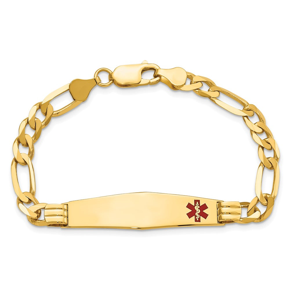 14K Gelbgold Medizinisch Massiv Kette/solid Platte Weich Diamant Form 38x9mm Off Mittig Rot Emaille Figaro Glieder Id Armband