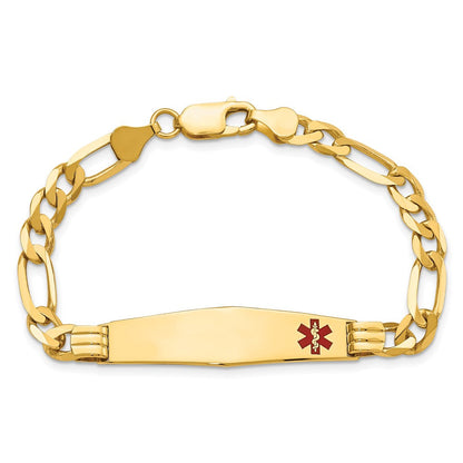 14K Gelbgold Medizinisch Massiv Kette/solid Platte Weich Diamant Form 38x9mm Off Mittig Rot Emaille Figaro Glieder Id Armband