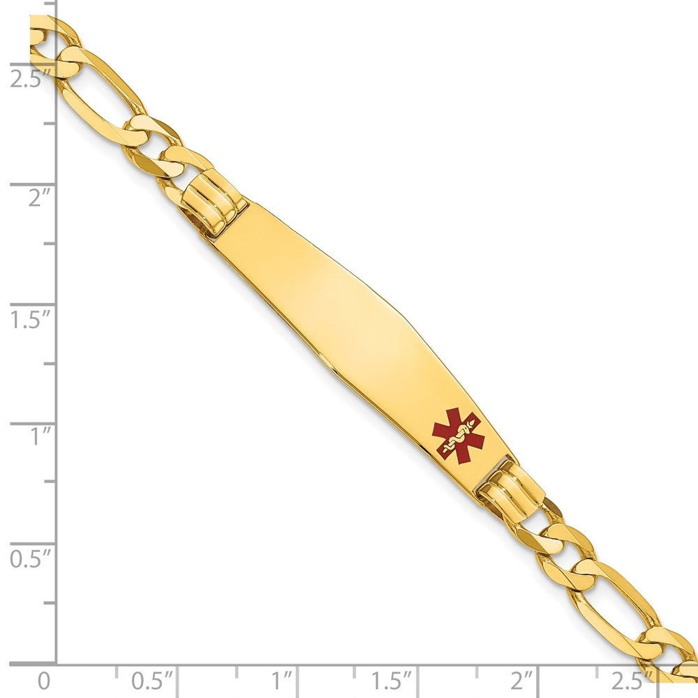 14K Gelbgold Medizinisch Massiv Kette/solid Platte Weich Diamant Form 38x9mm Off Mittig Rot Emaille Figaro Glieder Id Armband