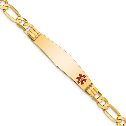14K Gelbgold Medizinisch Massiv Kette/solid Platte Weich Diamant Form 38x9mm Off Mittig Rot Emaille Figaro Glieder Id Armband