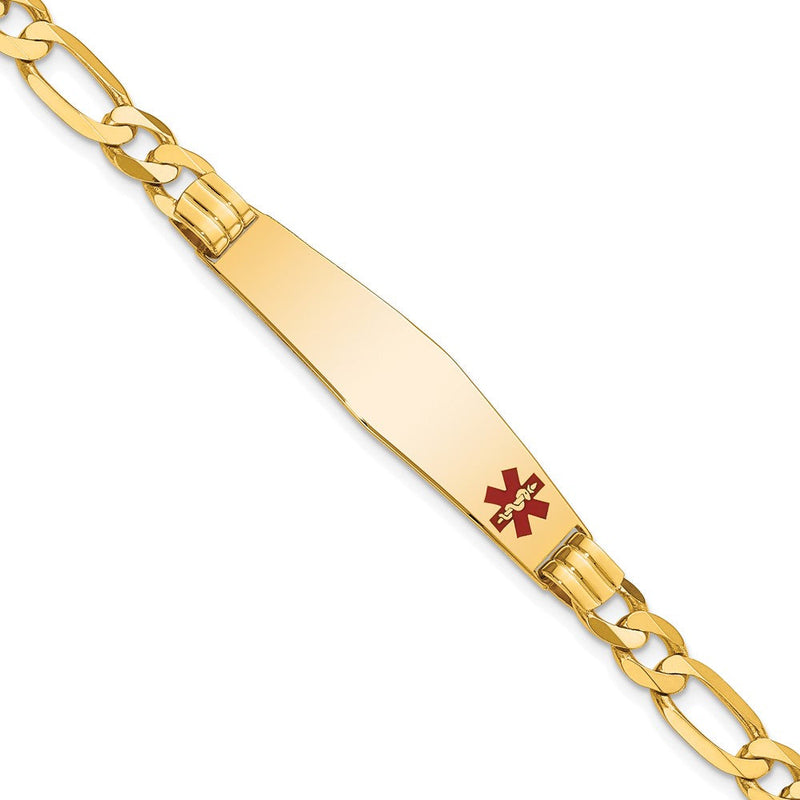 14K Gelbgold Medizinisch Massiv Kette/solid Platte Weich Diamant Form 38x9mm Off Mittig Rot Emaille Figaro Glieder Id Armband