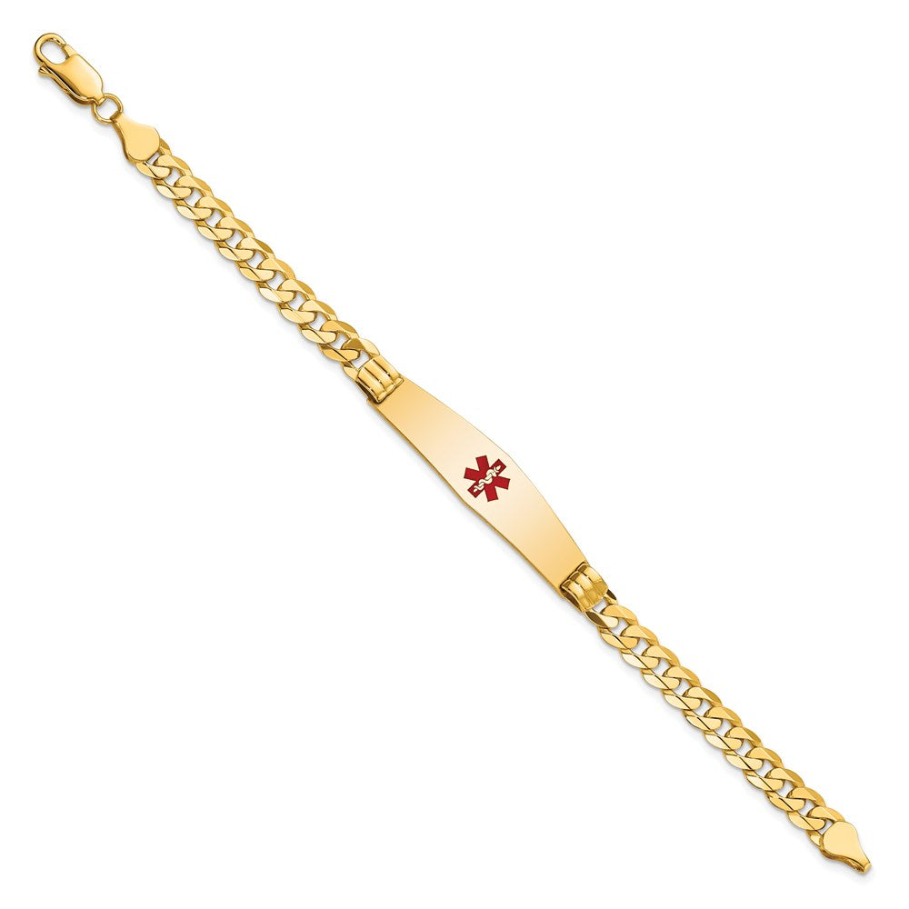 14K Gelbgold Medizinisch Massiv Kette/solid Platte Weich Diamant Form 37x9mm Centered Rot Emaille Panzer Glieder Id Armband