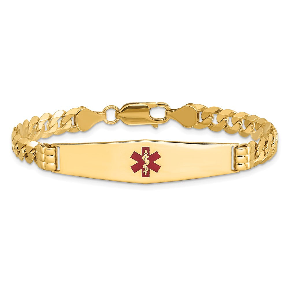14K Gelbgold Medizinisch Massiv Kette/solid Platte Weich Diamant Form 37x9mm Centered Rot Emaille Panzer Glieder Id Armband
