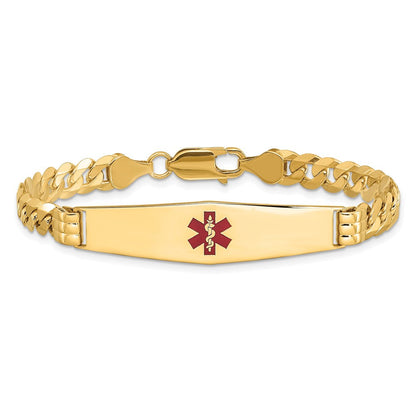 14K Gelbgold Medizinisch Massiv Kette/solid Platte Weich Diamant Form 37x9mm Centered Rot Emaille Panzer Glieder Id Armband