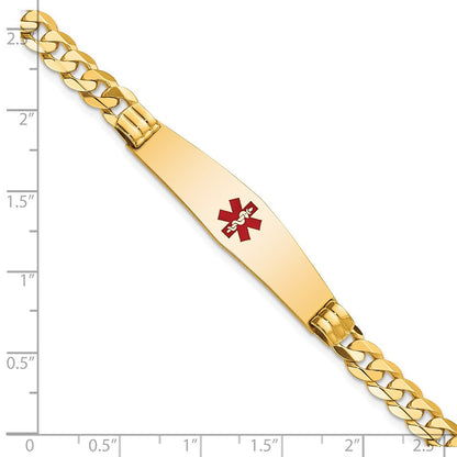 14K Gelbgold Medizinisch Massiv Kette/solid Platte Weich Diamant Form 37x9mm Centered Rot Emaille Panzer Glieder Id Armband