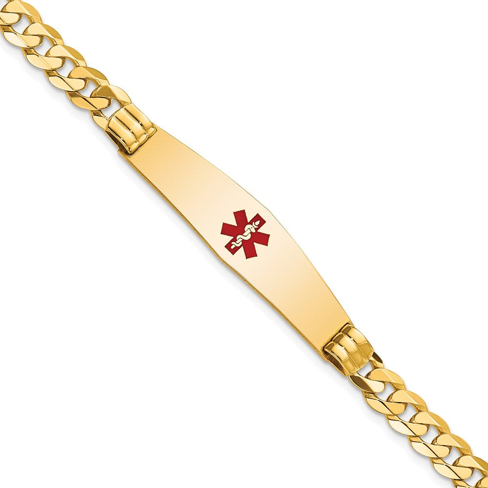 14K Gelbgold Medizinisch Massiv Kette/solid Platte Weich Diamant Form 37x9mm Centered Rot Emaille Panzer Glieder Id Armband
