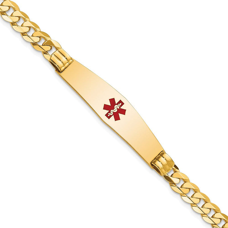 14K Gelbgold Medizinisch Massiv Kette/solid Platte Weich Diamant Form 37x9mm Centered Rot Emaille Panzer Glieder Id Armband