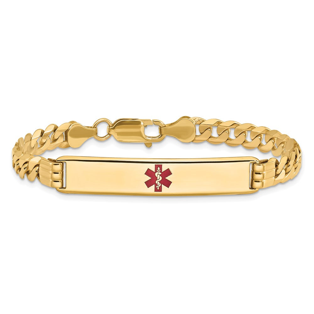 Massiv 14K Gelbgold Medizinisch Rot Emaille Panzer Glieder Id Armband