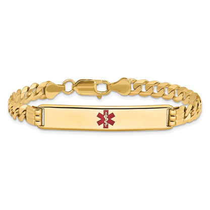 Massiv 14K Gelbgold Medizinisch Rot Emaille Panzer Glieder Id Armband