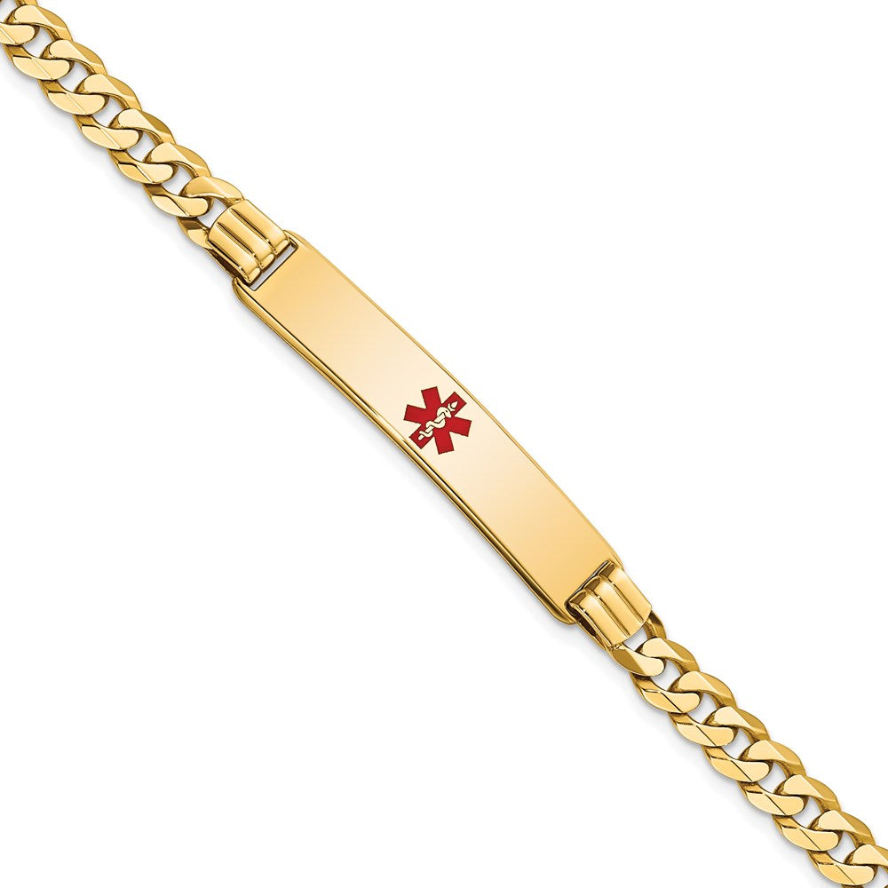 Massiv 14K Gelbgold Medizinisch Rot Emaille Panzer Glieder Id Armband