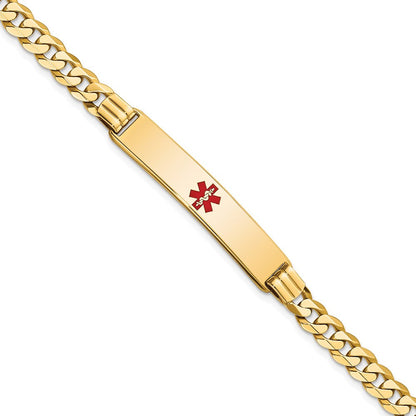 Massiv 14K Gelbgold Medizinisch Rot Emaille Panzer Glieder Id Armband