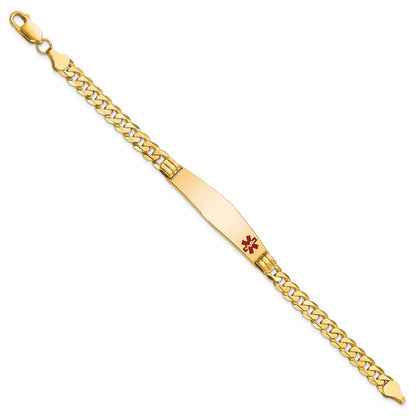 14K Gelbgold Medizinisch Massiv Kette/solid Platte Weich Diamant Form 38x9mm Off Mittig Rot Emaille Panzer Glieder Id Armband