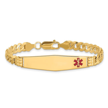 14K Gelbgold Medizinisch Massiv Kette/solid Platte Weich Diamant Form 38x9mm Off Mittig Rot Emaille Panzer Glieder Id Armband