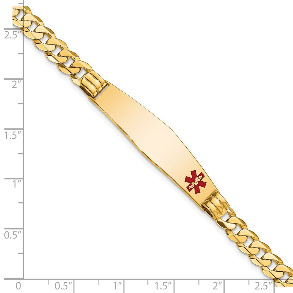 14K Gelbgold Medizinisch Massiv Kette/solid Platte Weich Diamant Form 38x9mm Off Mittig Rot Emaille Panzer Glieder Id Armband