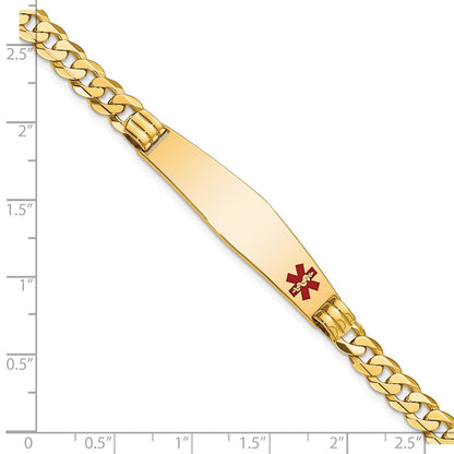14K Gelbgold Medizinisch Massiv Kette/solid Platte Weich Diamant Form 38x9mm Off Mittig Rot Emaille Panzer Glieder Id Armband